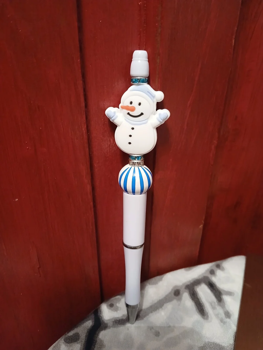 Holiday Snowman Hsndmade Pen - White and Blue